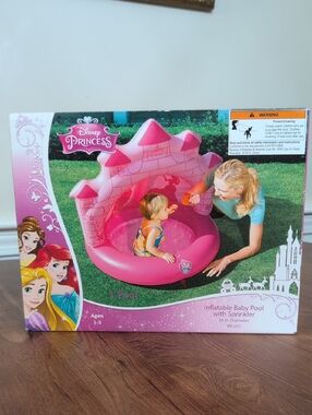 Disney Princess Pink Inflatable Baby Pool with Sprinkler